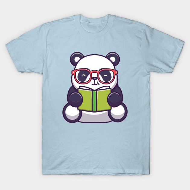 Cute Panda Reading Book Cartoon T-Shirt by Catalyst Labs
